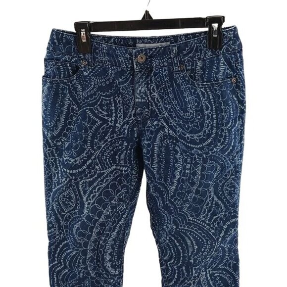 Chico's Jeans Blue Denim Abstract Floral Print Platinum Womens Size Small - Picture 3 of 6